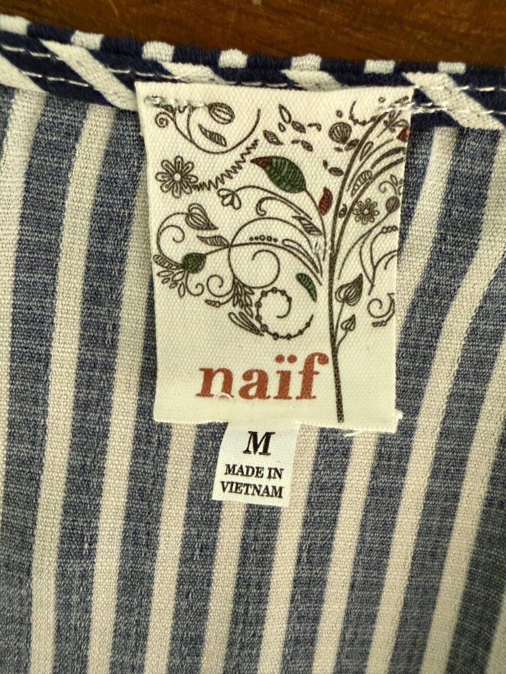 naif Blue White Stripe‎ Faux Wrap Ruffle Dress Size Medium - Picture 6 of 7